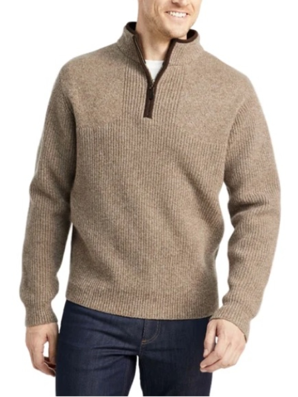 NWT L.L. Bean Waterfowl Men's Tan Half-Zip Merino Lambswool Sweater, M Regular
